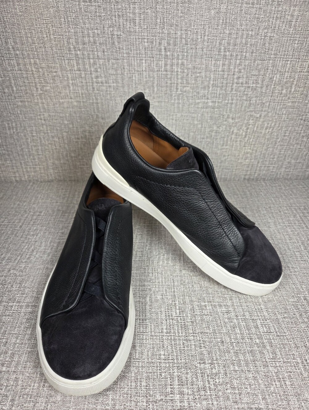 ZEGNA Triple Stitch Navy Blue Suede & Leather Sneakers Men's US 9.5  $1200